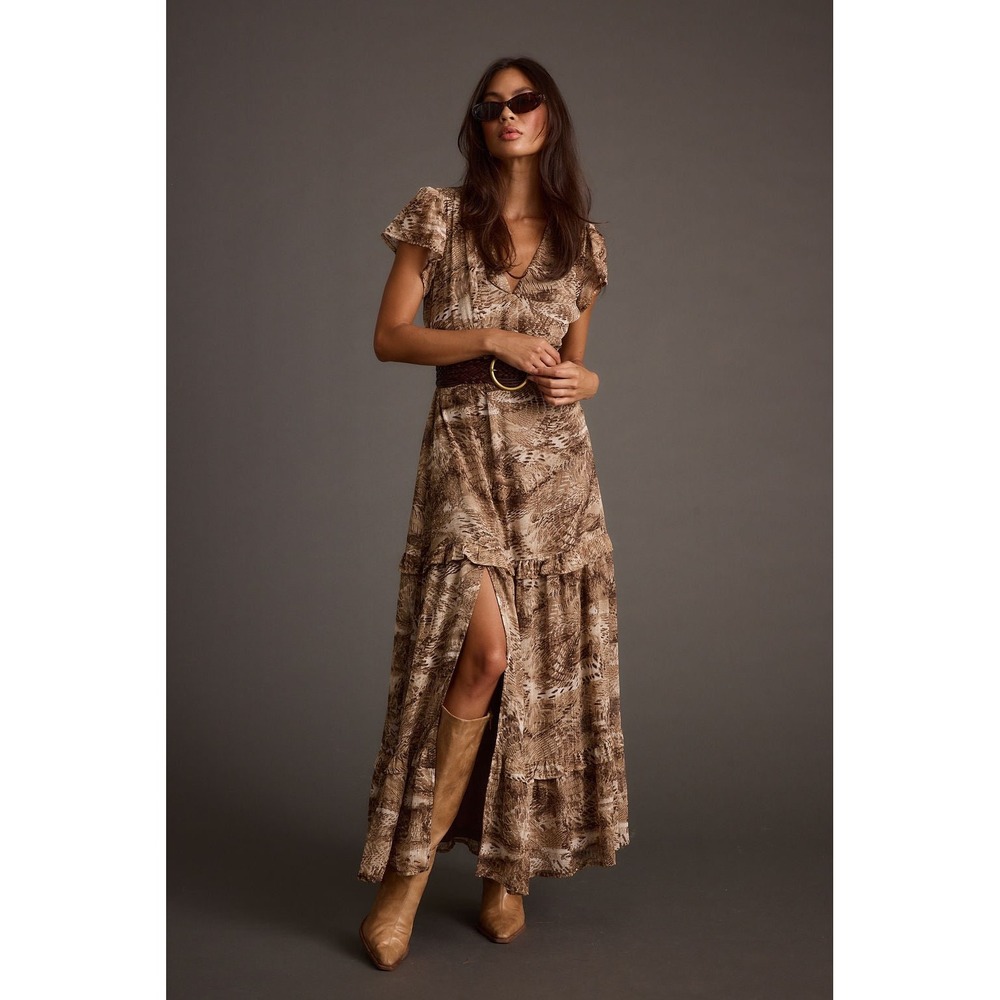12th Tribe Sundance Mocha Printed Maxi Dress Large Boho